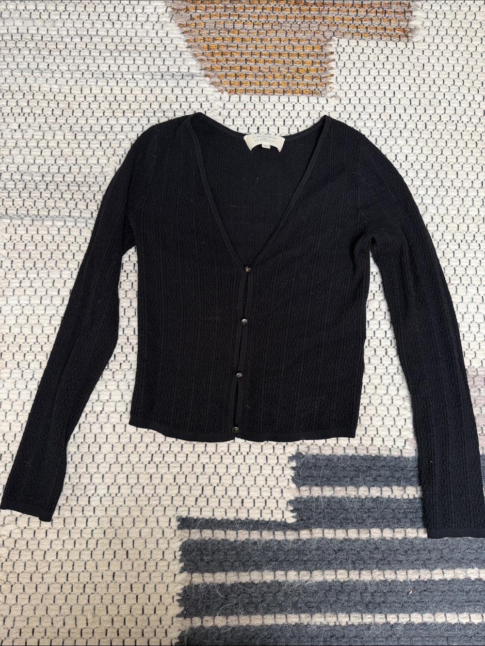 Sezane Black Lightweight V-Neck Button long sleeve shirt